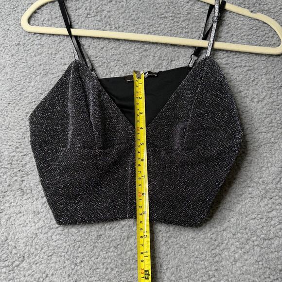 Zara Trafaluc Tank Top Women's Large Black Sparkle Sleeveless Crop Top - Picture 6 of 6